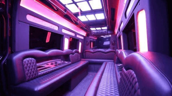Interior of Charter Bus Company Sunrise's 15 Passenger Party Bus in Sunrise