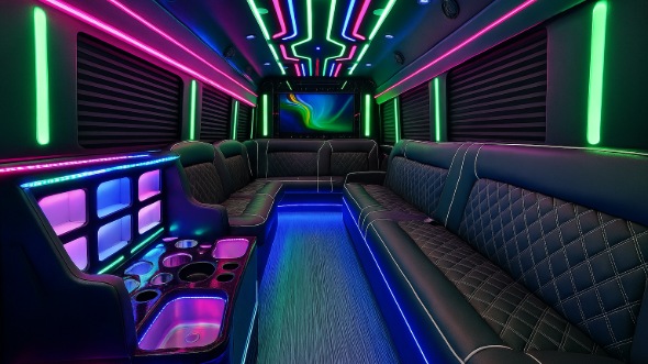 Interior of Charter Bus Company Lauderhill's 50 Passenger Party Bus in Lauderhill